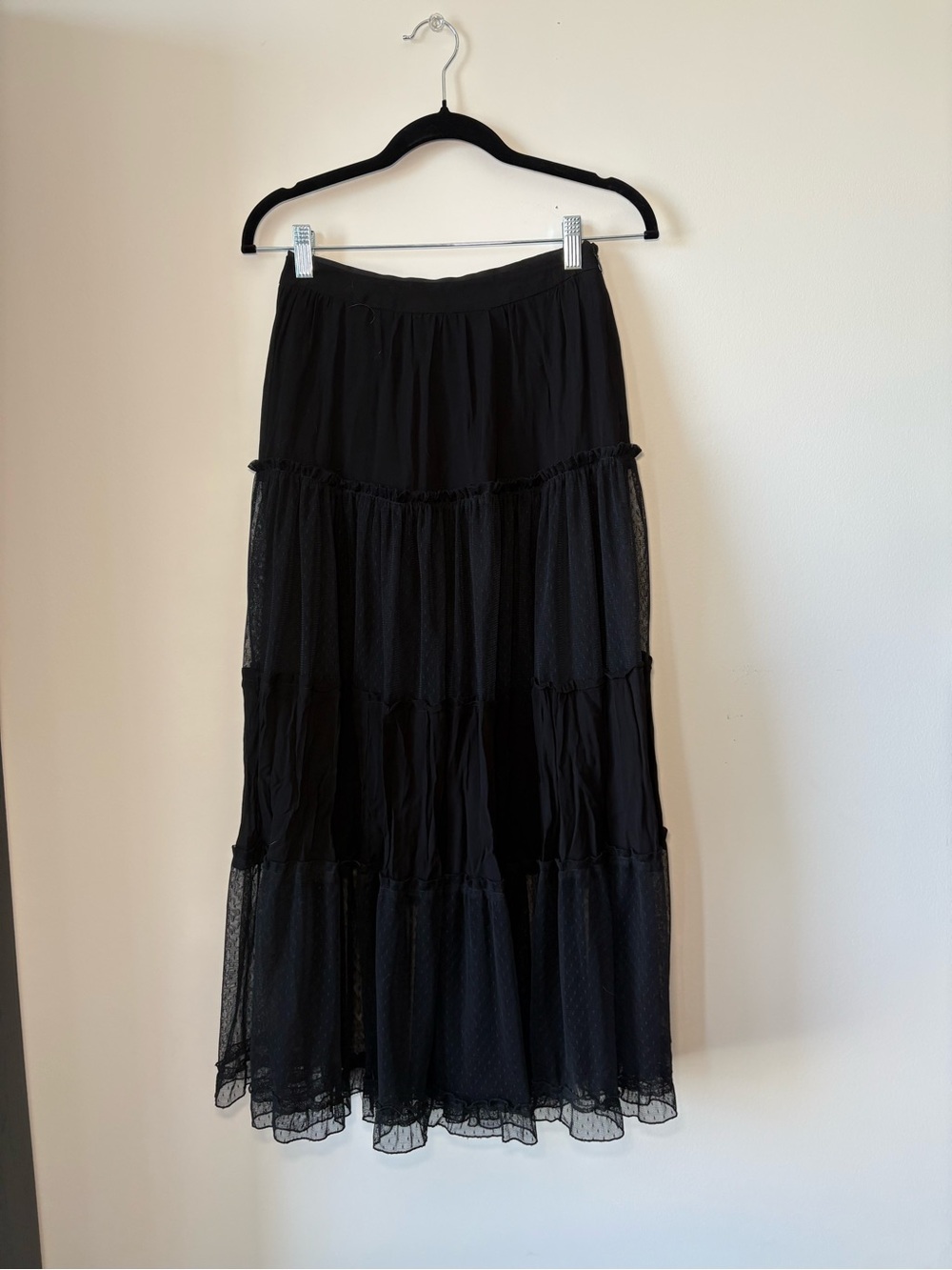 AllSaints Black Tiered Mesh Maxi Skirt